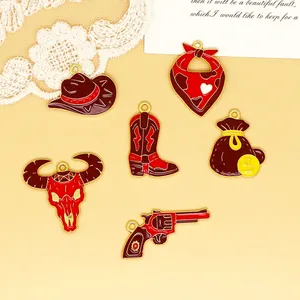 Vintage Western cowboy alloy charms set for DIY jewelry making, including boots and hats