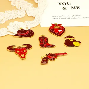 Detailed view of 6-piece vintage alloy Western cowboy charms for DIY jewelry making.