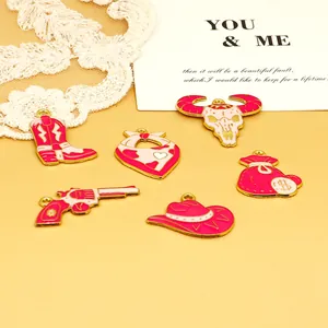 Macro detail of pink and white Western cowboy alloy charms for DIY jewelry