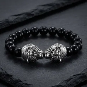 Bracelet Perlé Pour Hommes Acier Inoxydable Tête De Tigre Loup Dragon Animal Vintage Punk Bijoux Mode Pour Homme