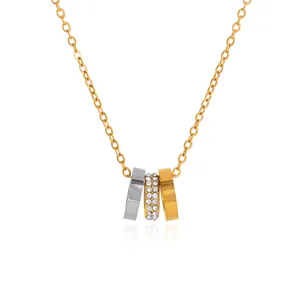 Elegant 18k gold plated stainless steel necklace with triple interlocking ring pendant