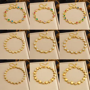 Roestvrij Staal Vergulde Armband Voor Vrouwen Gekleurde Strass Hart Ster Bloem Geometrische Lichte Luxe Mode Armband