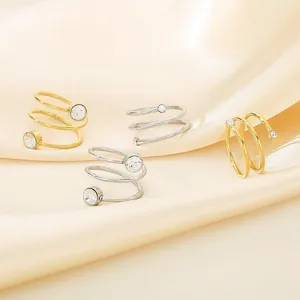 Minimalist Stainless Steel Spiral Ring For Women Electroplated Rhinestone Inlaid Twisted Spring Wire Finger Ring Jewelry