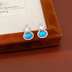 Elegant Gourd Stud Earrings For Women With Zirconia And Artificial Pearl Silver Earring Post Light Luxury Wulu Jewelry