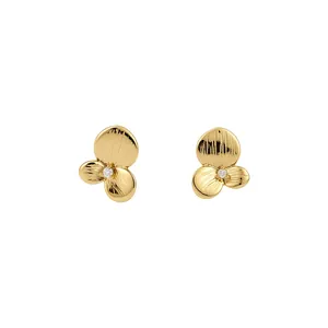 Elegant gold-plated flower stud earrings with shimmering cubic zirconia center stones