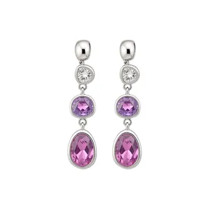 Elegant purple crystal teardrop earrings with silver needles and niche sweet style.