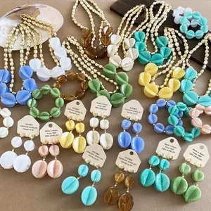 Juego de Joyas Bohemio de Acrílico de Colores Elipse Con Poste de Plata de Ley 925 Collar de Aleación Pulsera para Mujer Vacaciones