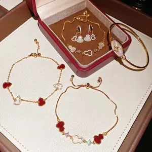 Luxury 18k gold plated jewelry set with zircon hulu charms and heart details