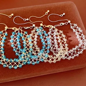 Eleganti bracciali in rete con perline di vetro fatti a mano in oro e argento da donna