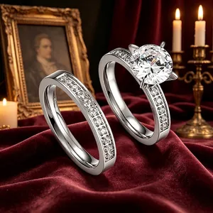 Elegant stainless steel four-claw solitaire ring set with round-cut zircon accents