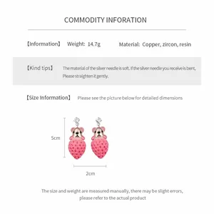 Détails sur la taille et le matériau des boucles d'oreilles fraise ours rose avec zircons