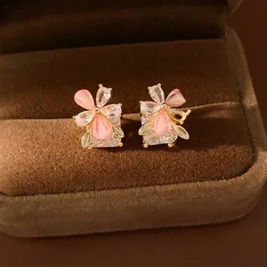 Orecchini a Bottone con Fiori in Resina Con Perno in Argento Zirconia Intarsiata Oro Floreale Gioielli per Donna