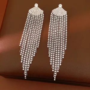 Pendientes de Borla con Diamantes de Imitación en Forma de Abanico para Mujer Poste de Plata Cobre Incrustado Pendientes Colgantes Boda Joyería