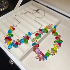 Parure collana e bracciale con perline di cristallo arcobaleno in stile dopamina