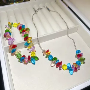 Set di collana e bracciale con perline di cristallo arcobaleno in scatola regalo