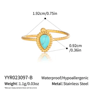 Detailed dimension guide for water-drop turquoise stainless steel ring showing 1.92cm diameter