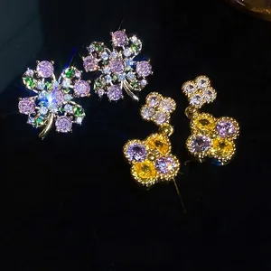 Eleganti orecchini a lobo a fiore in argento S925 e zirconi per uno stile dolce e romantico