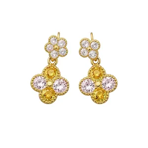 Elegant flower zircon earrings with silver needles in sweet luxury style