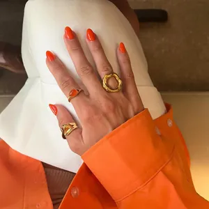 Set of stylish 18K gold plated stainless steel geometric open rings for women