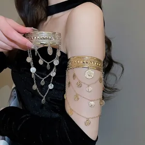 Bracelet de Bras Vintage en Alliage avec Pendentif Pièce Portrait Chaîne Multi-Rangs Gland Géométrique pour Femme Bijoux