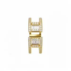 Bague ouverte double couche plaquée or 18 carats avec oxydes de zirconium