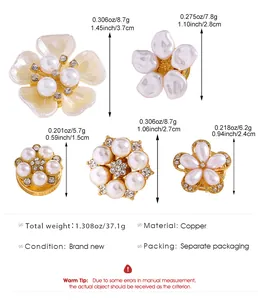 Especificaciones detalladas de tamaño y peso para el juego de gemelos con flores de perlas