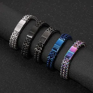 Braccialetto in Acciaio al Titanio alla Moda da Uomo Bracciale Intrecciato a Catena a Doppio Strato con Osso di Drago Gioielli Punk Industriali