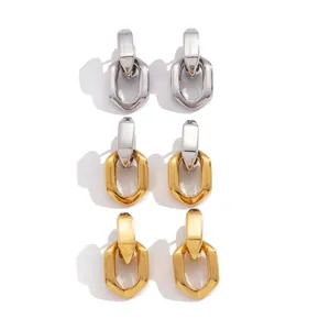 Boucles d'oreilles créoles géométriques en acier inoxydable, tons argent et or chic