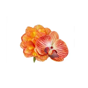 Fermaglio per capelli a fiori in tessuto stile foresta con petali di orchidea arancio