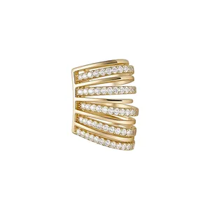 Elegante polsino per orecchio multistrato placcato oro 18k con pietre di zircone