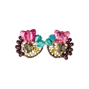 Elegant vintage palace style crystal butterfly stud earrings with colorful gemstones