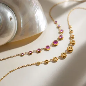 18k vergoldete Edelstahl Halsketten mit rosa und klaren Kristallsteinen