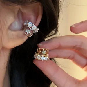 Ear Cuff a Stella Tonda con Zirconia Brillante per Donna Senza Buco Elegante Moda Geometrica Rame Orecchini a Clip Gioielli Regalo