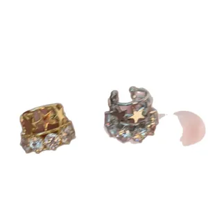 Orecchini a clip a stella con zirconi per donna, senza foro in oro e argento