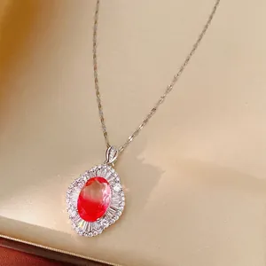 Luxury palace style oval red zircon necklace with clear CZ stones in gift box