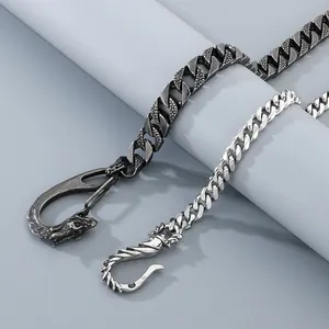 Punk vintage dragon head Cuban link pants chain crafted from titanium steel for men