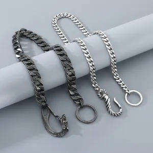 Men Trouser Chain Stainless Steel Punk Retro Dragon Head Buckle Cuban Link Waist Jewelry For Jeans Hip Hop Accessories