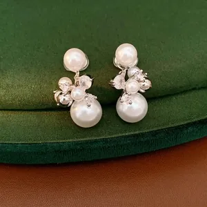 Elegant Artificial Pearl Zirconia Clip-On Earrings For Women No Piercing Non Pierced Copper Silver Plated Light Luxury Jewelry Gift