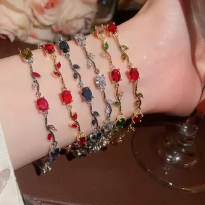 Monet Garden Vine Zirconia Bracelet French Light Luxury Copper Inlaid Colorful Gemstone Bracelet For Women Vintage Aesthetic Hand Chain