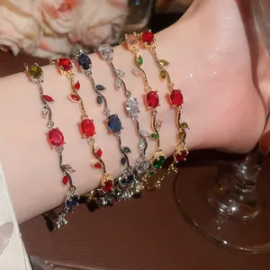 Elegant colorful zircon vine bracelets displayed on wrist for a sophisticated floral look.