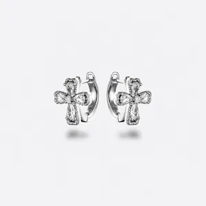 Orecchini a Cerchio Huggie a Croce di Spine di Design di Nicchia per Donna Punk Cool Strass Intarsiato Rame Placcato Argento