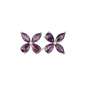Elegant purple marquise zircon flower stud earrings with shimmering central stones