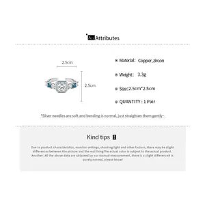 Detailed specification of silver-tone square zircon ring with dimensions and material