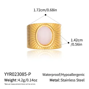Dimensions and specifications for 18K gold stainless steel ring with pink oval stone