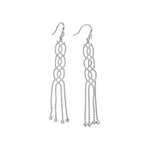 Elegant silver-tone tassel earrings with geometric links and sparkling zircon accents