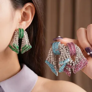Orecchini a fiocco vintage in ago d'argento con pietre di zircone colorate