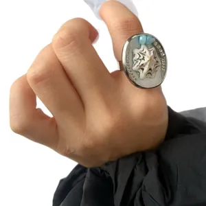 Elegant ocean-inspired adjustable ring with seashell design and blue beads for women