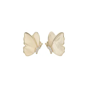 Elegant 18K gold-plated butterfly stud earrings with sparkling cubic zirconia
