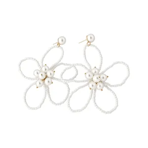 Eleganti orecchini a lobo a forma di fiore con perle traforate in stile chic francese