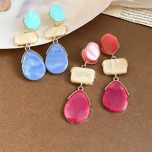 Pendientes geométricos de resina de colores estilo dopamina para vacaciones de verano